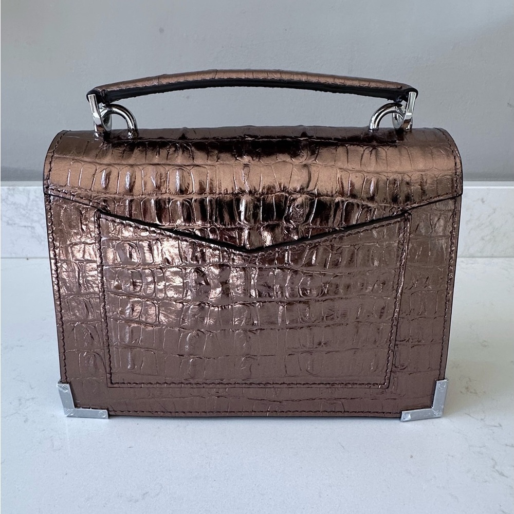 NWT | The Kooples | Emily | PinkBronze Metallic Crocodile-Embossed Crossbody Bag - Picture 4 of 11
